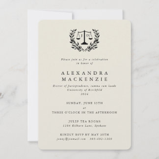 Cream JD Law Scales Laurel Wreath Graduation Invit Invitation