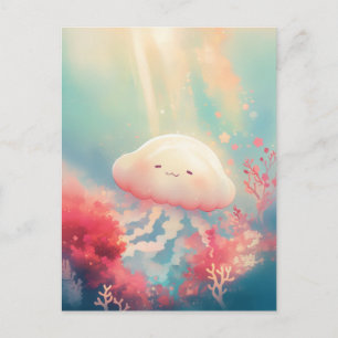 Cream Jellyfish in Coral Reef and Golden Ocean Postcard
