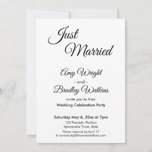 Cream "Just Married" Simple, Elegant Reception Invitation