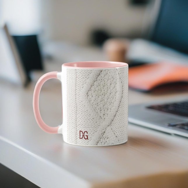 Cream knitted and embroidered Mug (Creator Uploaded)
