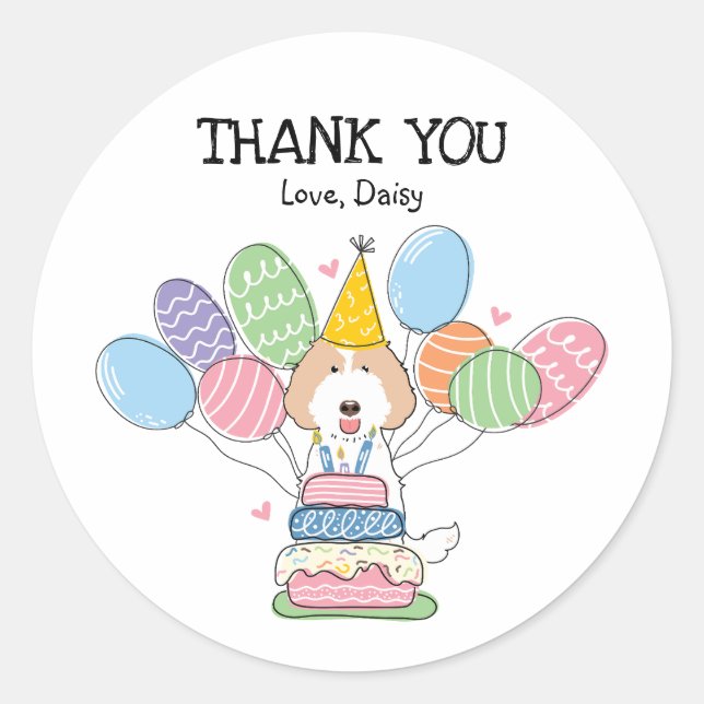 Cream Labradoodle Birthday Favour Tags Sticker (Front)