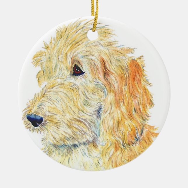 Cream Labradoodle Ceramic Tree Decoration (Front)