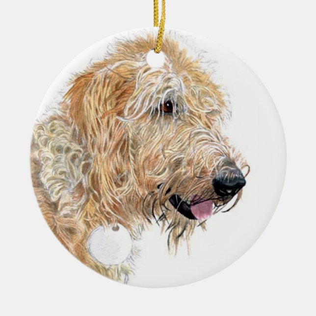 Cream labradoodle ceramic tree decoration (Front)