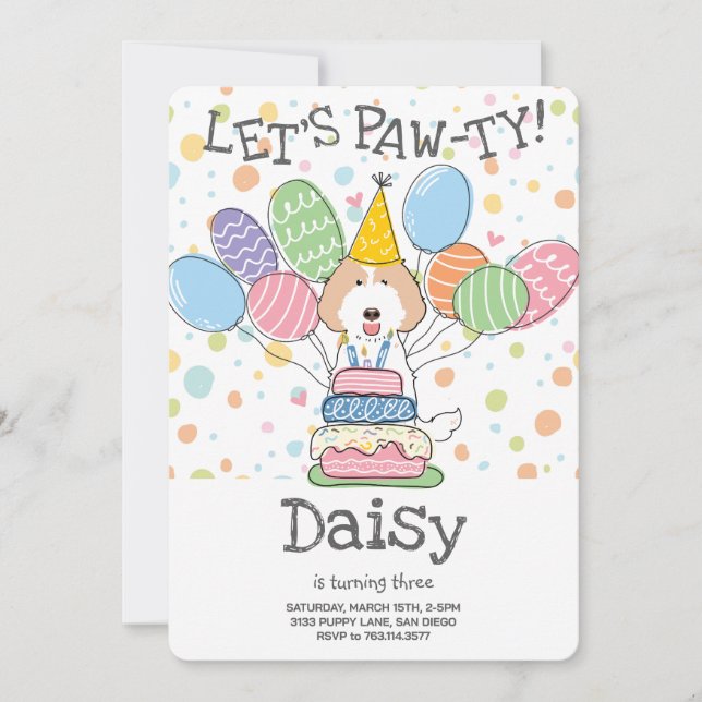 Cream Labradoodle Dog Birthday Party Invitation (Front)