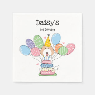 Cream Labradoodle Dog Birthday Party Paper Napkins