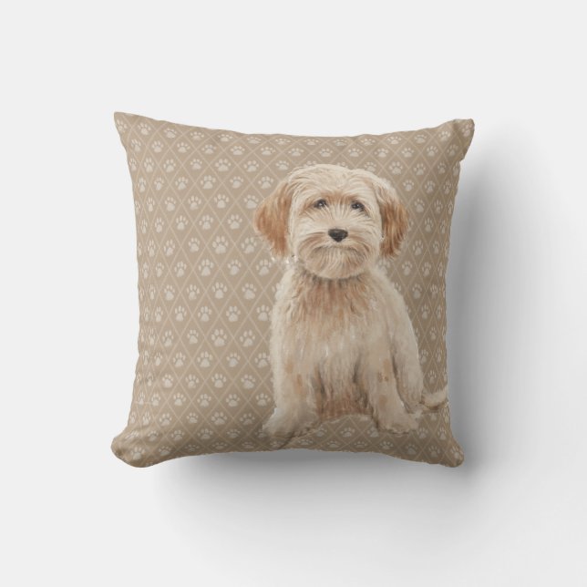Cream Labradoodle/Goldendoodle Dog Lumbar Pillow (Front)