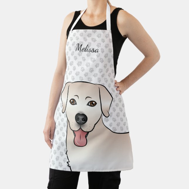 Cream Labrador Retriever Cartoon Dog Head & Name Apron (Insitu)