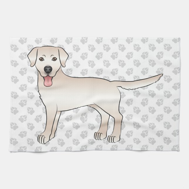 Cream Labrador Retriever Cartoon Dog Illustration Tea Towel (Horizontal)
