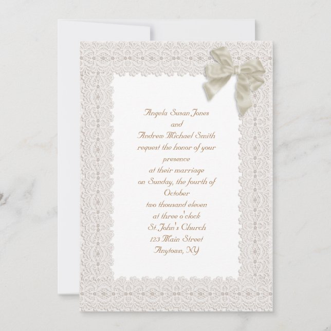 Cream Lace Border Wedding Invitation (Front)
