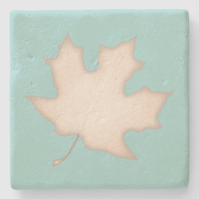 Cream Leaf on Turquoise Stone Coaster (Front)