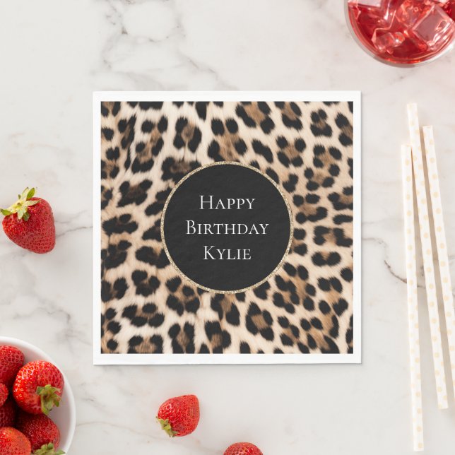 Cream Leopard Animal Glitter Frame Napkin (Insitu)