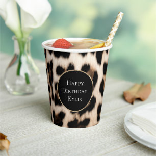 Cream Leopard Animal Glitter Frame Paper Cups