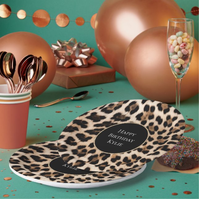 Cream Leopard Animal Glitter Frame Paper Plate (Multi)