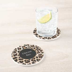 Cream Leopard Animal Gold Glitter Coaster