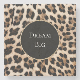 Cream Leopard Animal Gold Glitter Stone Coaster