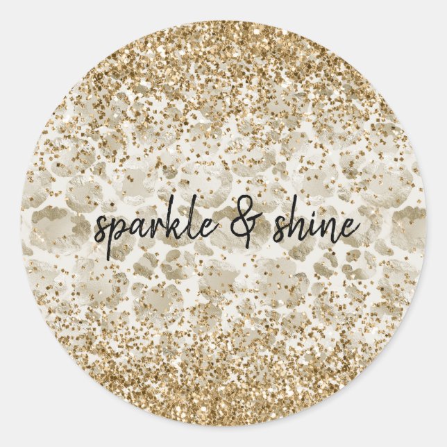 Cream Leopard Print Glitzy Sparkle Classic Round Sticker (Front)