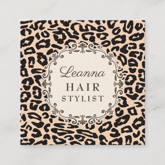 Cream Leopard Print Hair Stylist Appointment Cards (Front)