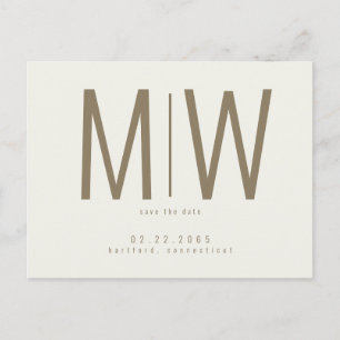 Cream Lg. Monogram Wedding Save the Date  Postcard