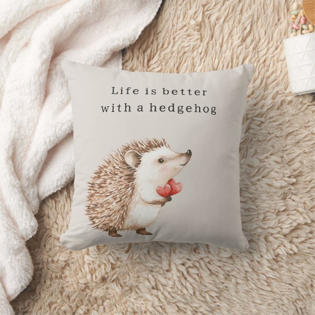 Cream Life is better with a hedgehog Cushion (Blanket)