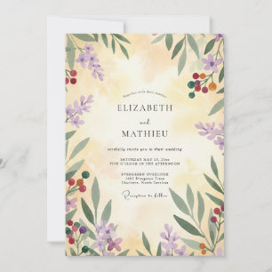 Cream Lilac Foliage Eucalyptus Wedding Invitation