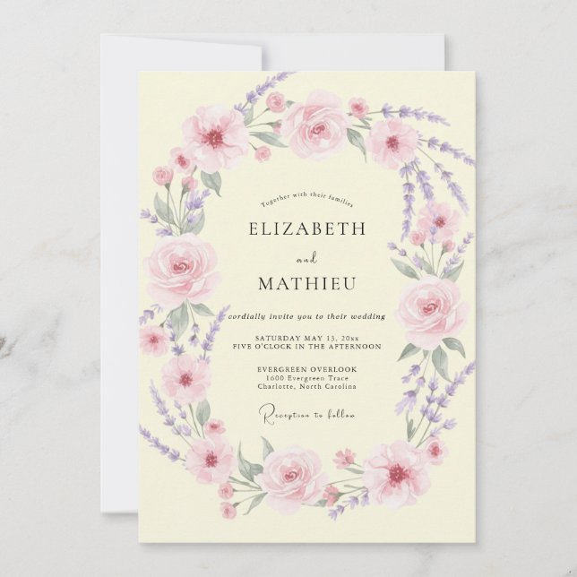 Cream Lilac Petal Wedding Invitation (Front)