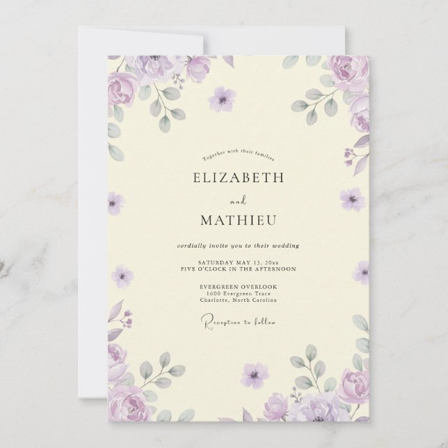 Cream Lilac Wildflower Wedding Invitation (Front)
