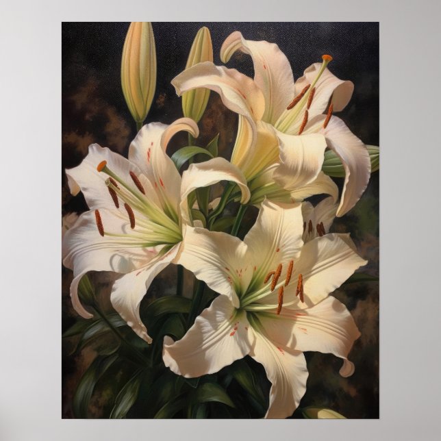 Cream Lily Flowers Art Print Poster (Front)