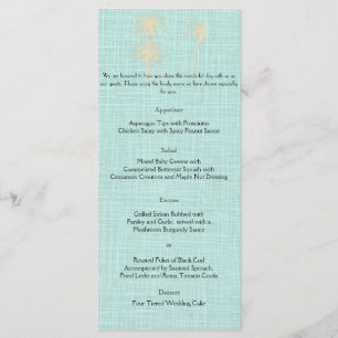 Cream Linen Blue Palm Trees Wedding Menu