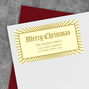 Cream Lines Decorative Merry Christmas Address Label