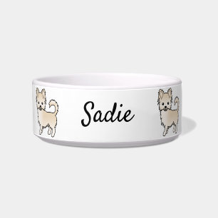 Cream Long Coat Chihuahua Cartoon Dog & Name Bowl