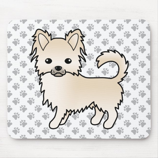 Cream Long Coat Chihuahua Cartoon Dog & Paws Mouse Pad (Front)