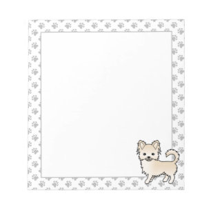 Cream Long Coat Chihuahua Cartoon Dog & Paws Notepad