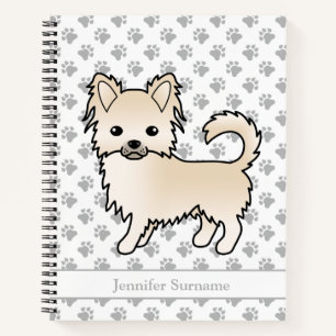 Cream Long Coat Chihuahua Dog & Custom Text Notebook