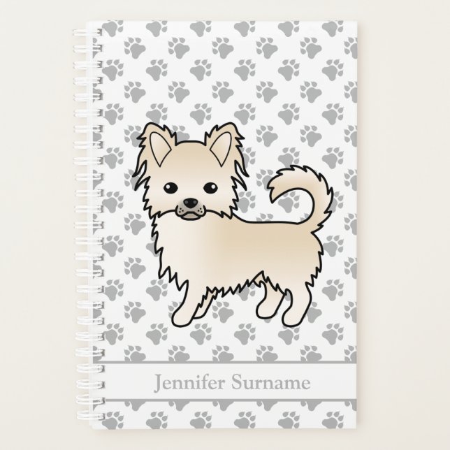 Cream Long Coat Chihuahua Dog & Custom Text Planner (Front)