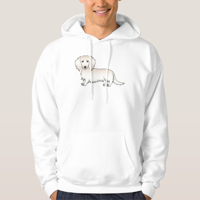 Cream Long Hair Dachshund Cute Cartoon Dog Hoodie (Front)
