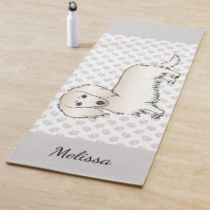 Cream Long Hair Dachshund Cute Cartoon Dog & Name Yoga Mat