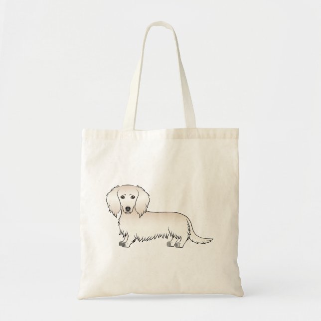 Cream Long Hair Dachshund Cute Cartoon Dog Tote Bag (Front)