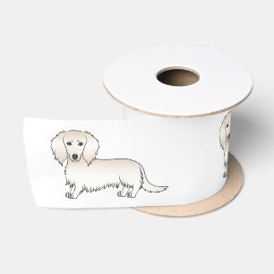 Cream Long Hair Dachshund Cute Cartoon Dogs Satin Ribbon