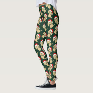 Cream Longhaired Dachshund Santa Christmas Holiday Leggings