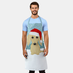 Cream Longhaired Dachshund Santa Dog Christmas Apron