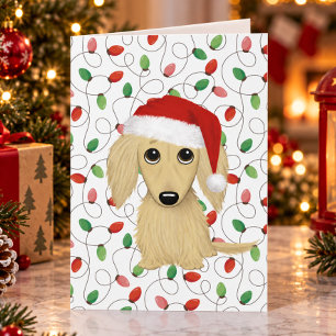 Cream Longhaired Dachshund Santa Dog Christmas Holiday Card