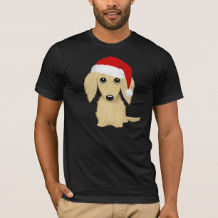 Cream Longhaired Dachshund Santa Dog Christmas T-Shirt