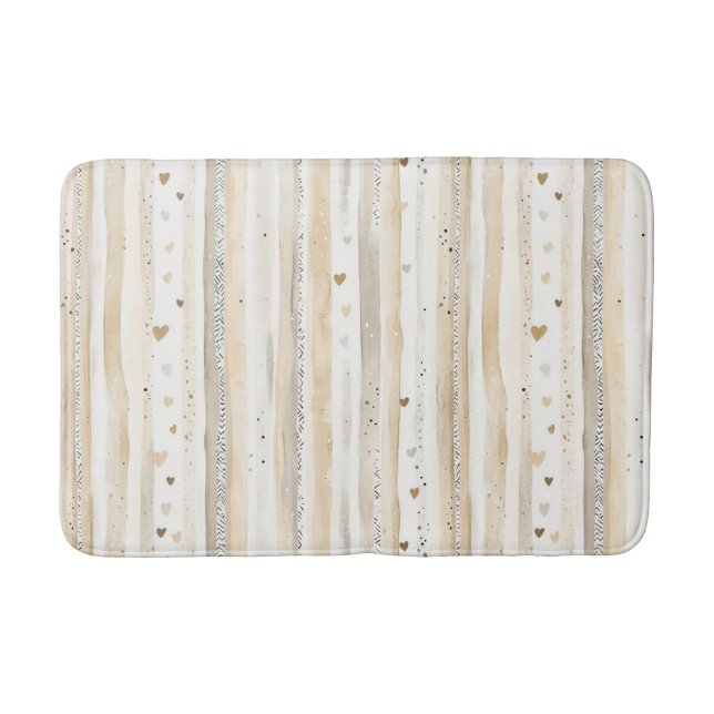 Cream Love Grows on Trees Hearts Stripes Bath Mat (Front)