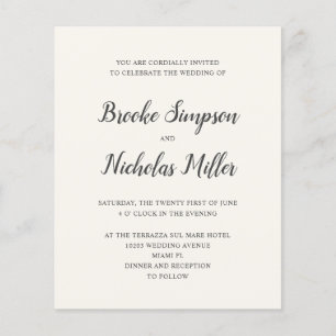 Cream LOW COST Simple Handwritten Minimal Wedding