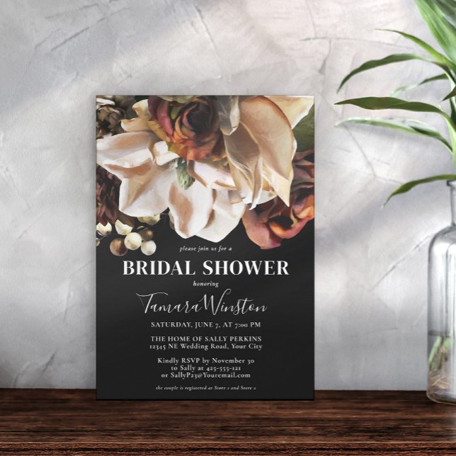  Cream Magnolias Rust Copper Floral Black Shower  Invitation (Creator Uploaded)