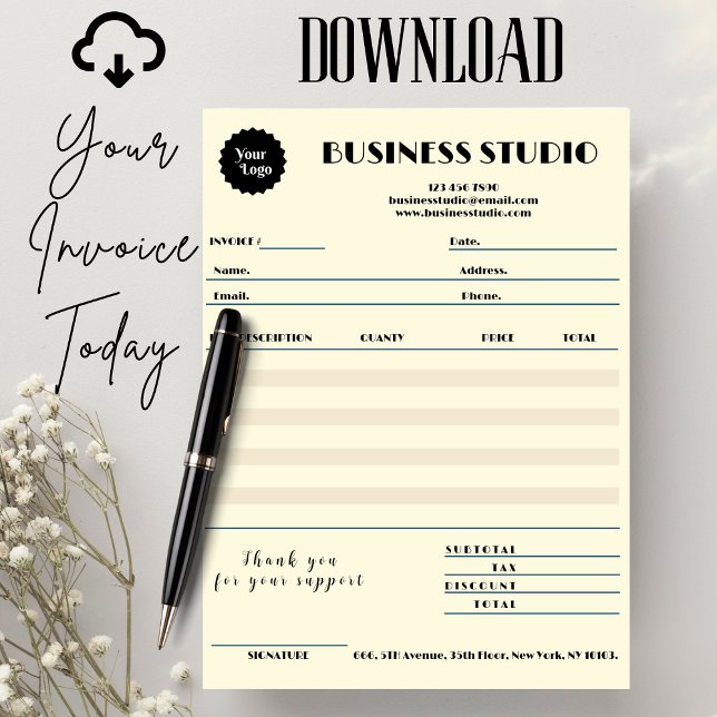 Cream Marble Invoice Sales Receipt Small Business Card (Cream Marble Invoice Sales Receipt Small Business, Digital file, minimalist, add logo)