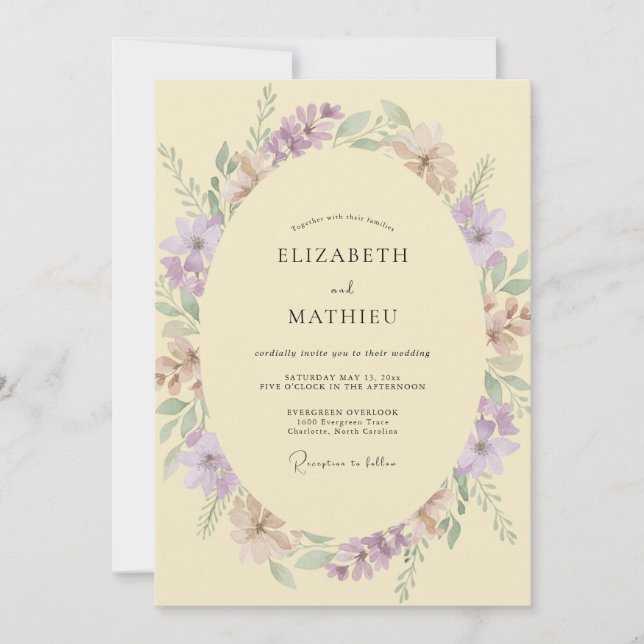 Cream Mauve Wildflower Wedding Invitation (Front)