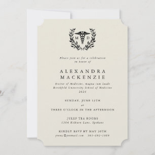 Cream MD Caduceus + Laurel Wreath Graduation Invitation