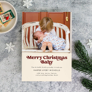Cream Merry Christmas Baby Birth Announcement