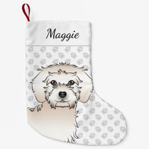 Cream Mini Goldendoodle Cartoon Dog Head & Name Small Christmas Stocking